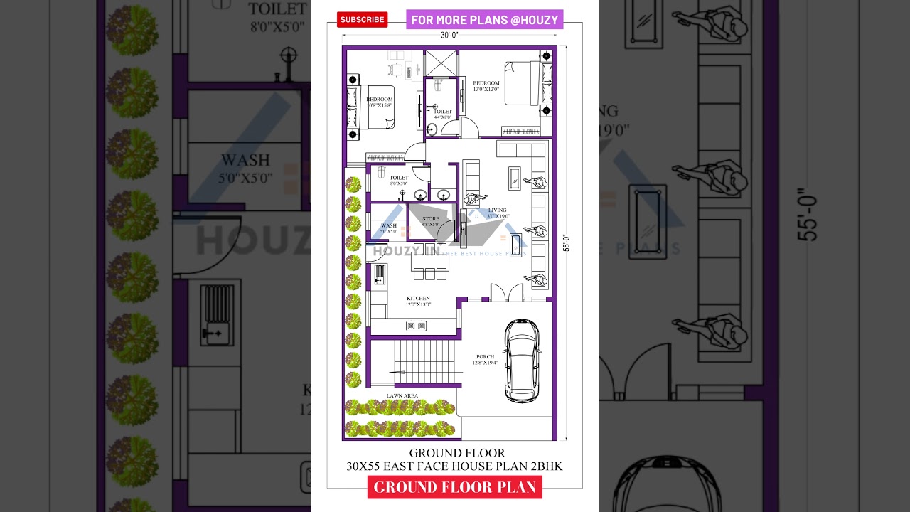 30x55 East Facing 2BHK House Plan 🏡