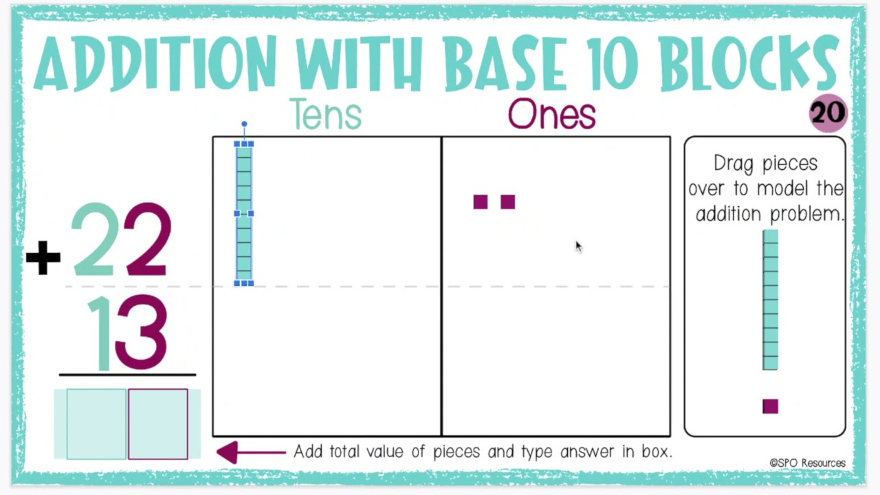 2x2 Digit Addition with Base 10 Blocks ✖️ No Regrouping