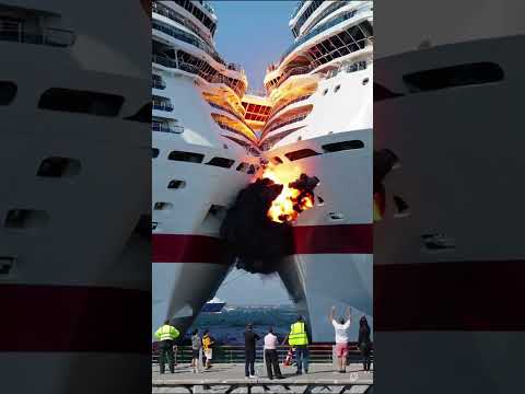 Two huge cruise liners crash and catch fire in port #ship