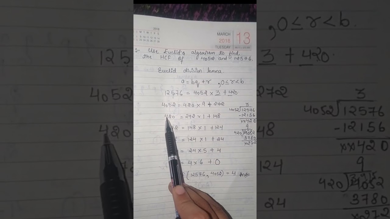 How to Find the HCF of 4052 and 12576 Using Euclid's Algorithm 📚 | Class 10 CBSE Chapter 1