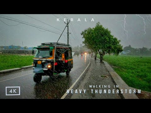 Experience walking in heavy thunderstorm | Kerala | Rain and thunder sounds for sleep