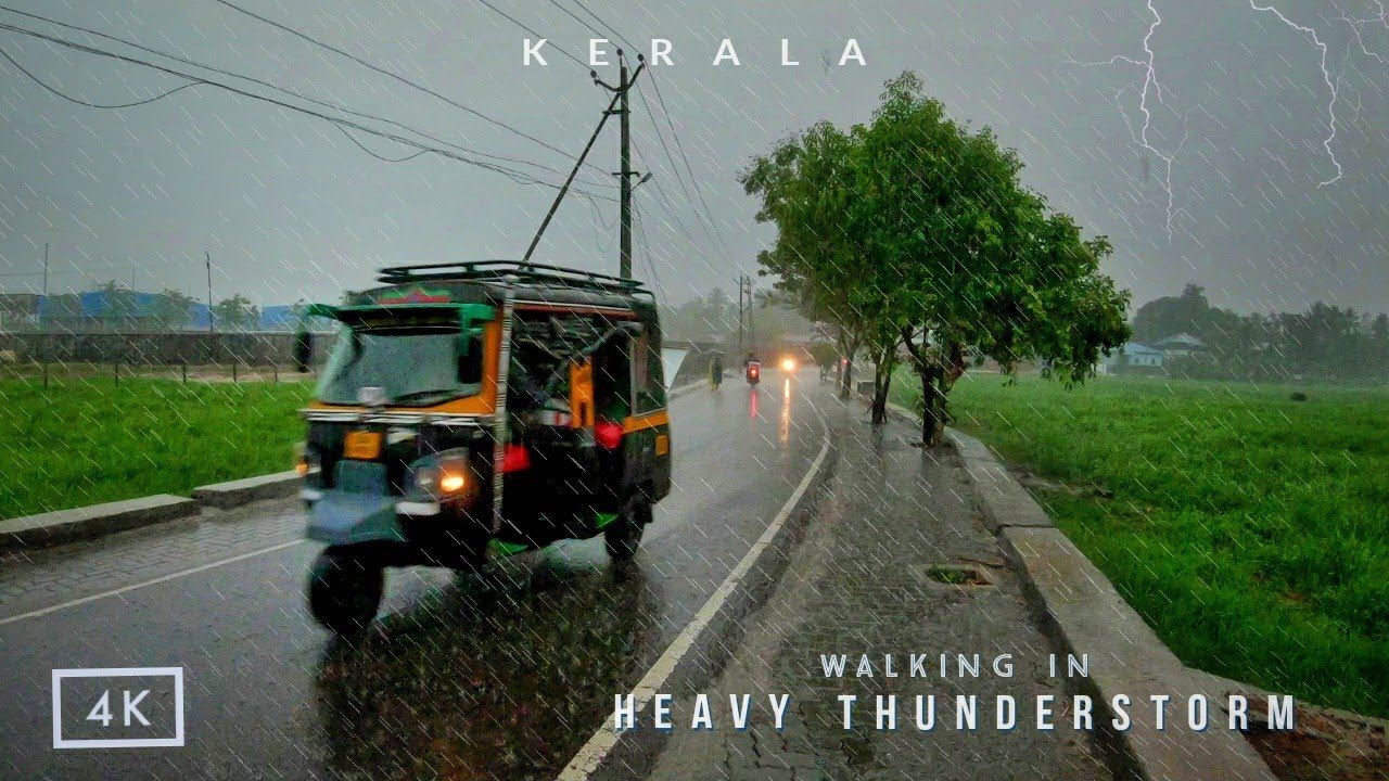 Walking Through a Heavy Thunderstorm in Kerala | Rain and Thunder Sounds for Sleep