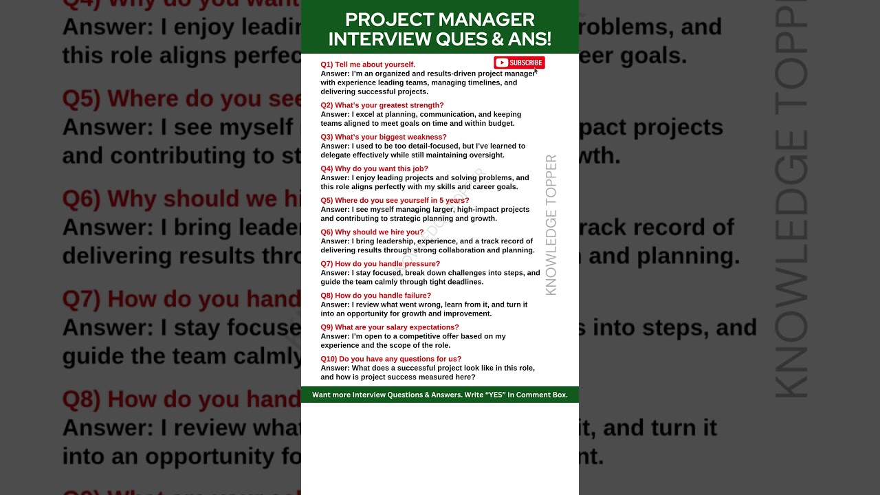Project Manager Interview Questions and Model Answers