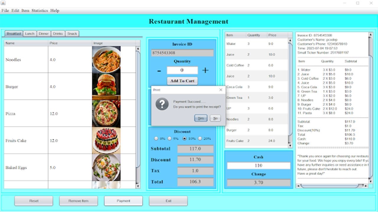 Restaurant Management System in Java Using NetBeans and MySQL