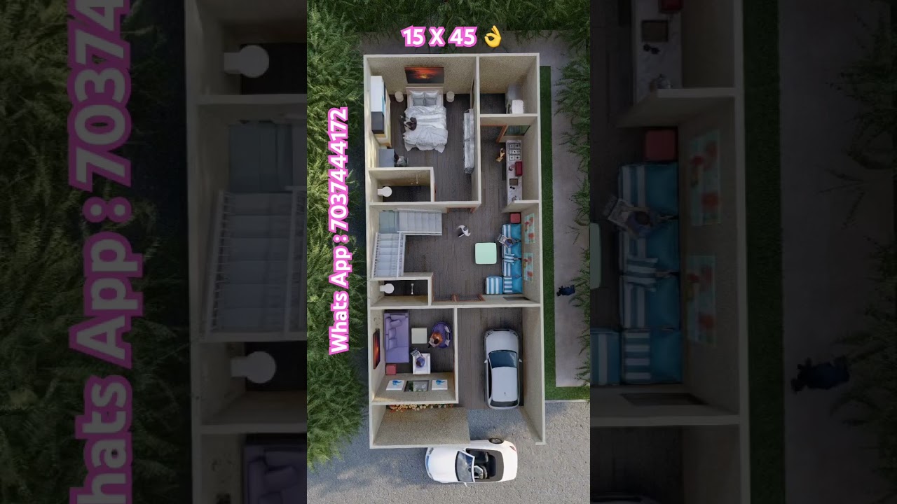 15x45 Modern 2BHK House Plan with Ventilation & Parking 🚲