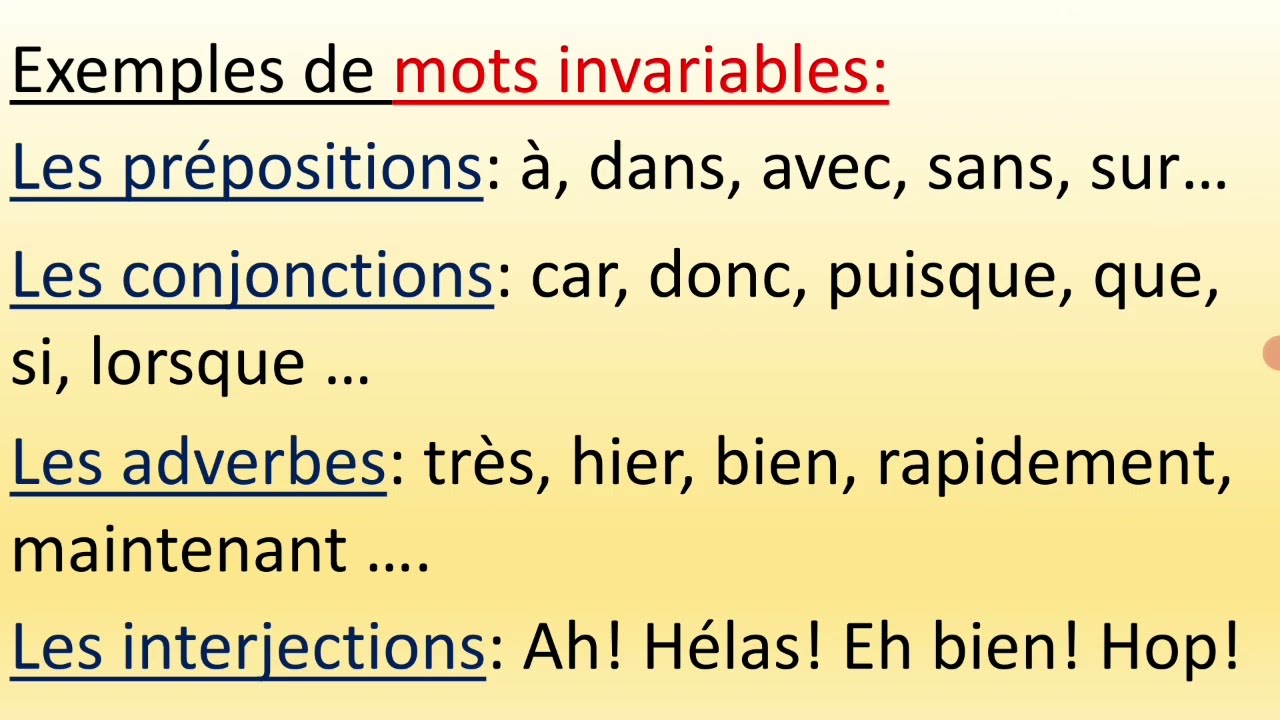 La classe grammaticale d'un mot ou la nature d'un mot