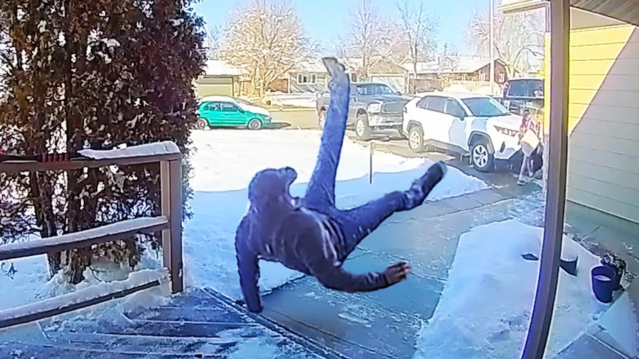 Caught in 4K! ❄️ Hilarious Security Camera Moments and Slippery Fails