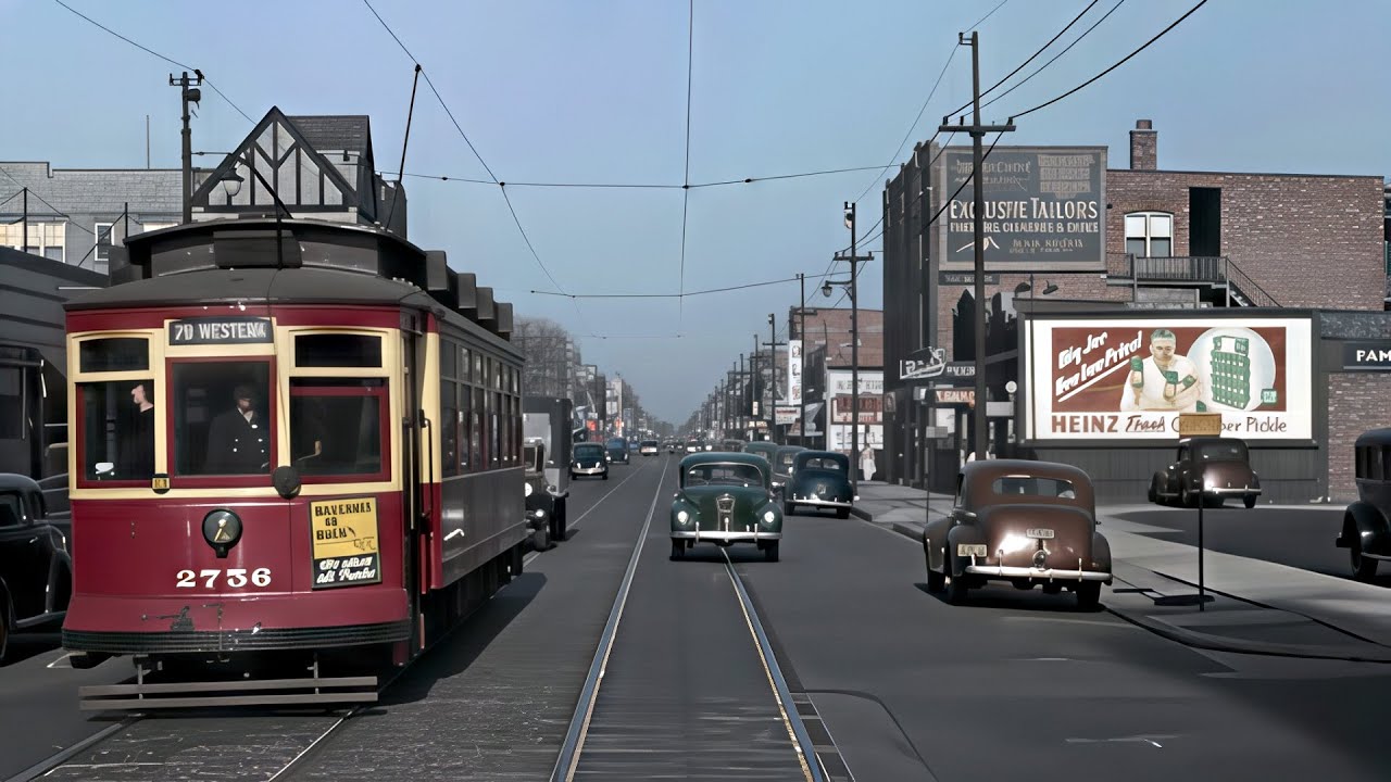 Colorized and Remastered Footage of 1930s Chicago with Sound Design