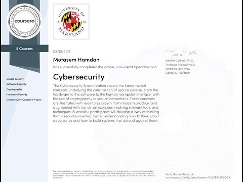 CyberSecurity Certificate Specialization Coursera and University of Maryland Review