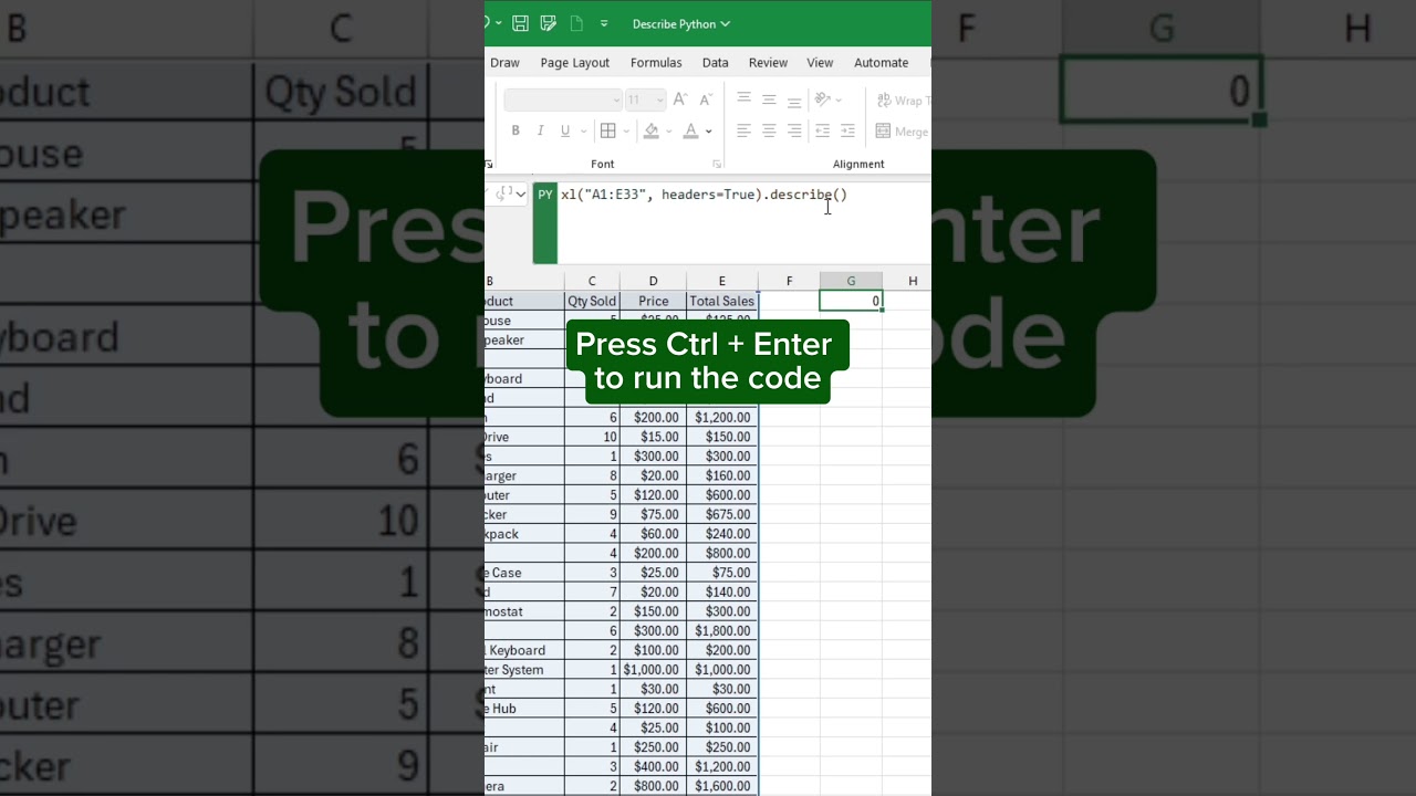 Using Python to Describe Data in Excel