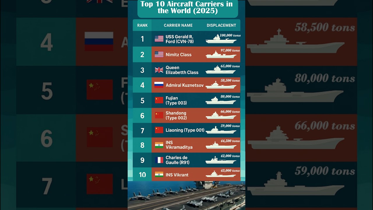 Top 10 Aircraft Carriers Worldwide 2025 ⚓