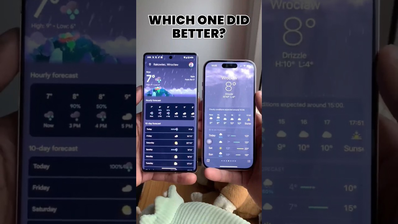 Weather App Rain Animations Comparison: Google Pixel (Android 14) vs Apple iPhone (iOS 17) | #Shorts