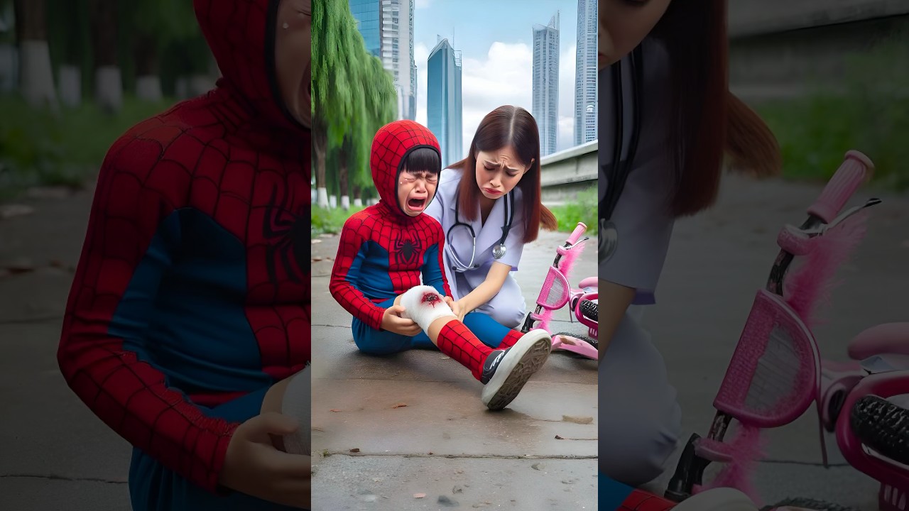 Spiderman Falls Off Bike, Gets Injured 🚲