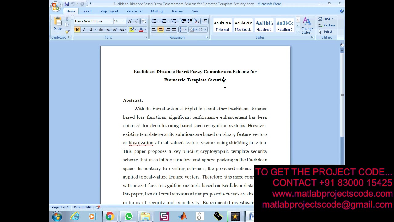 Euclidean Distance Fuzzy Commitment for Biometric Security