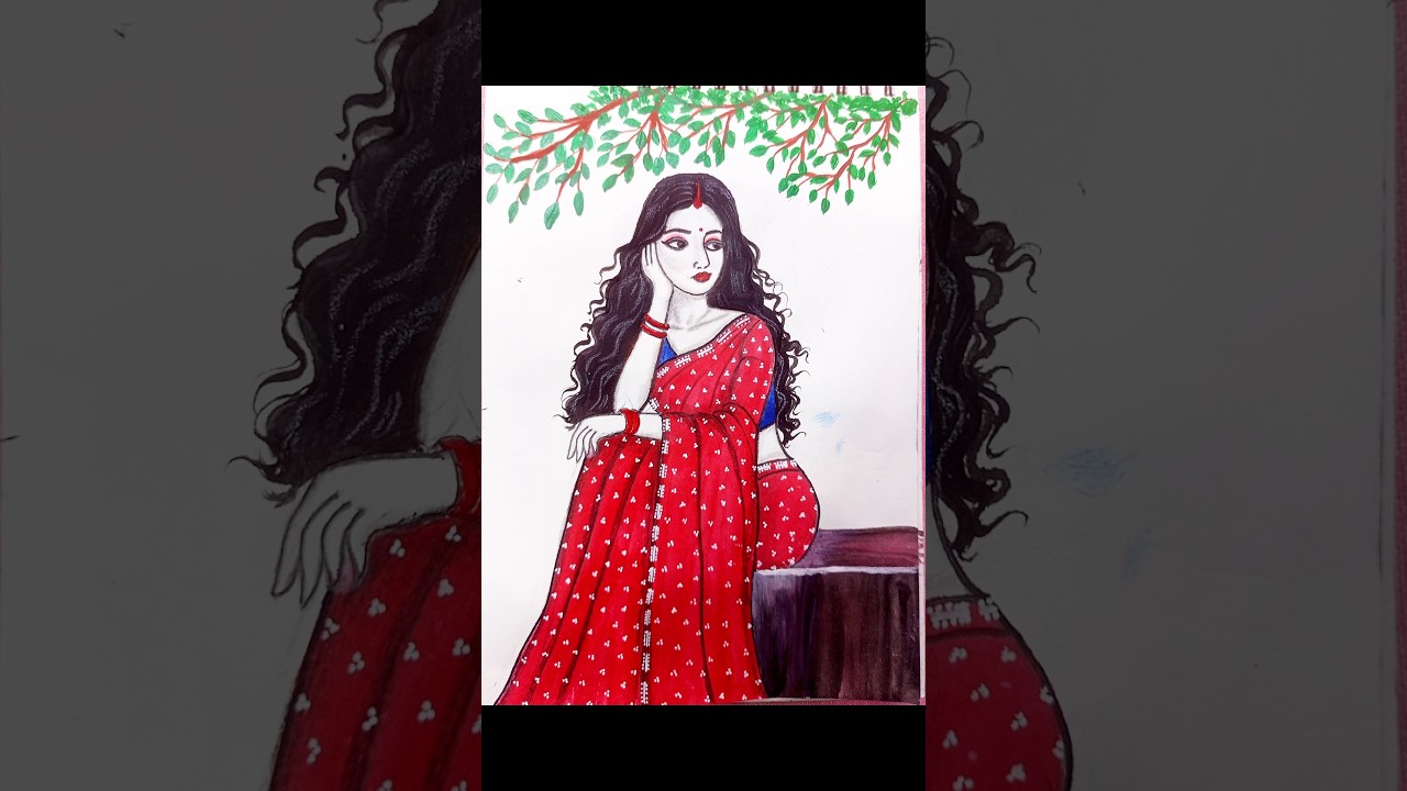 How to draw a girl with saree|Bengali girl drawing easy|#shorts #ytshorts #youtubeshorts #drawing