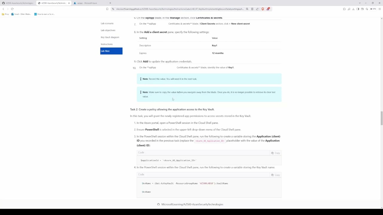 AZ500 Lab 07: Key Vault (Implementing Secure Data by setting up Always Encrypted)