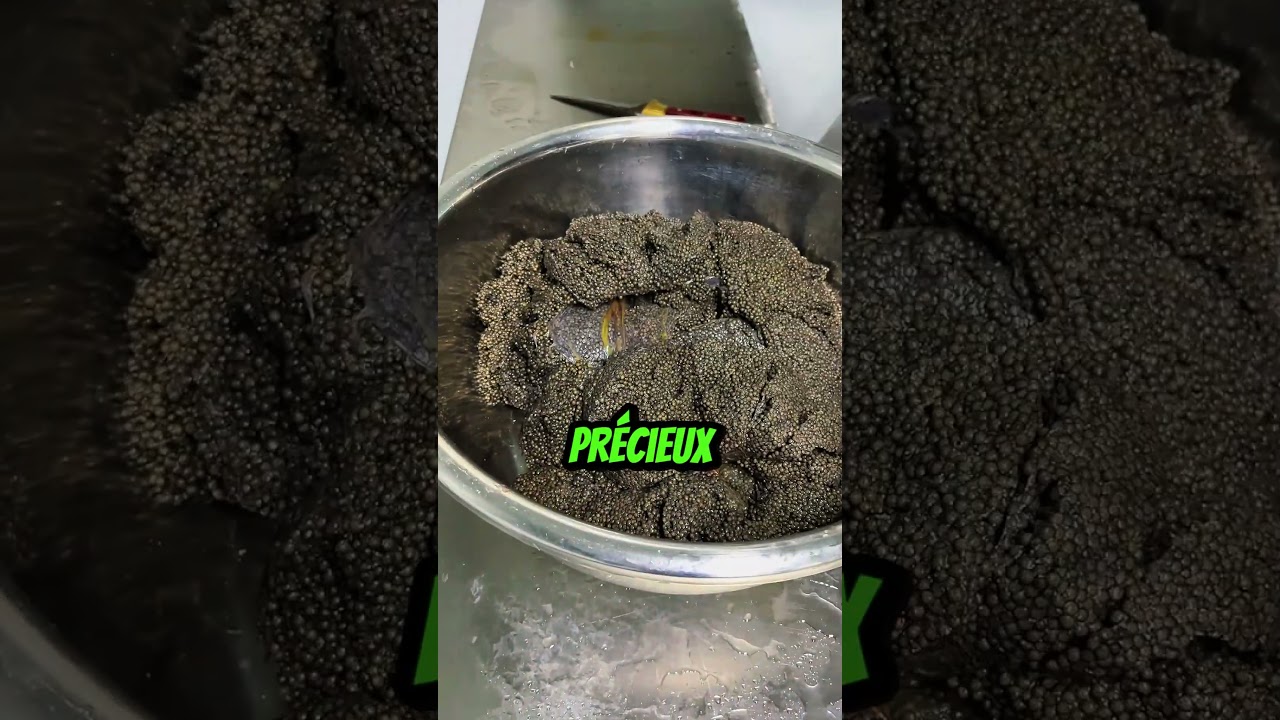Extraction impressionnante de caviar sur un esturgeon