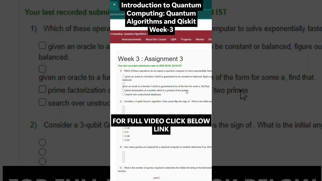 NPTEL Introduction to Quantum Computing: Quantum Algorithms and Qiskit Week 3 Assignment Solutions