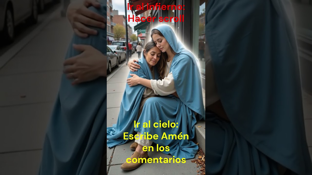 Virgen María abraza a mujer sin hogar 💙