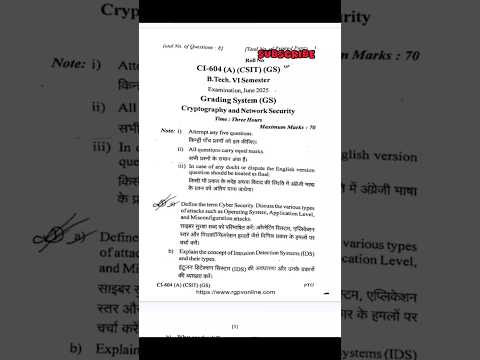 Cryptography & Network Security 2025 CI/CSIT - 604 (A) Rgpv Question Paper