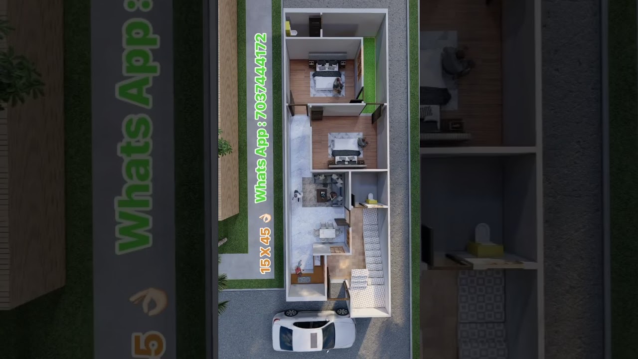 15  X 45 , Modern Home Design With 2 BHK Modular kitchen garden, Car parking  With Vastu shastra