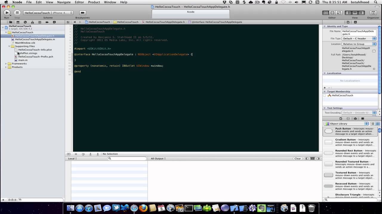 Xcode 4 HD Tutorial 1.1: Hello Cocoa Touch π±