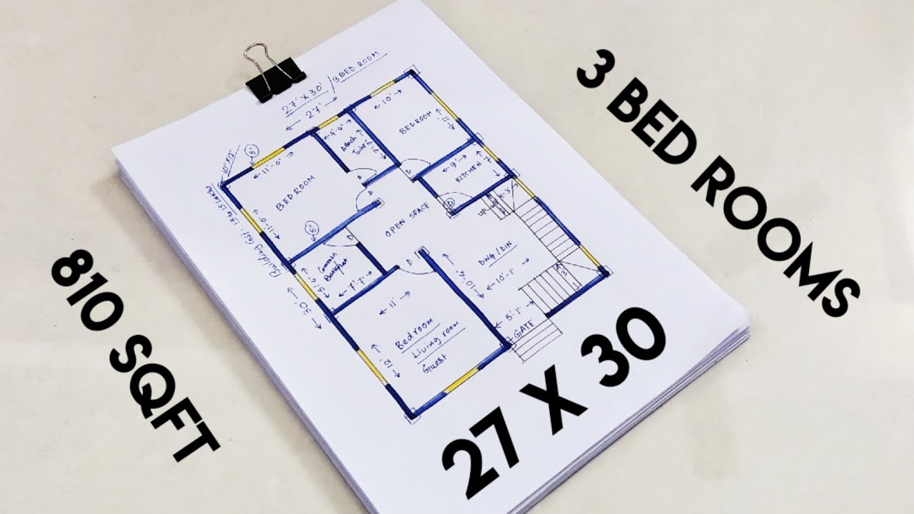27 x 30 sqft house design II 27 x 30 ghar ka naksha II 27 x 30 house plan