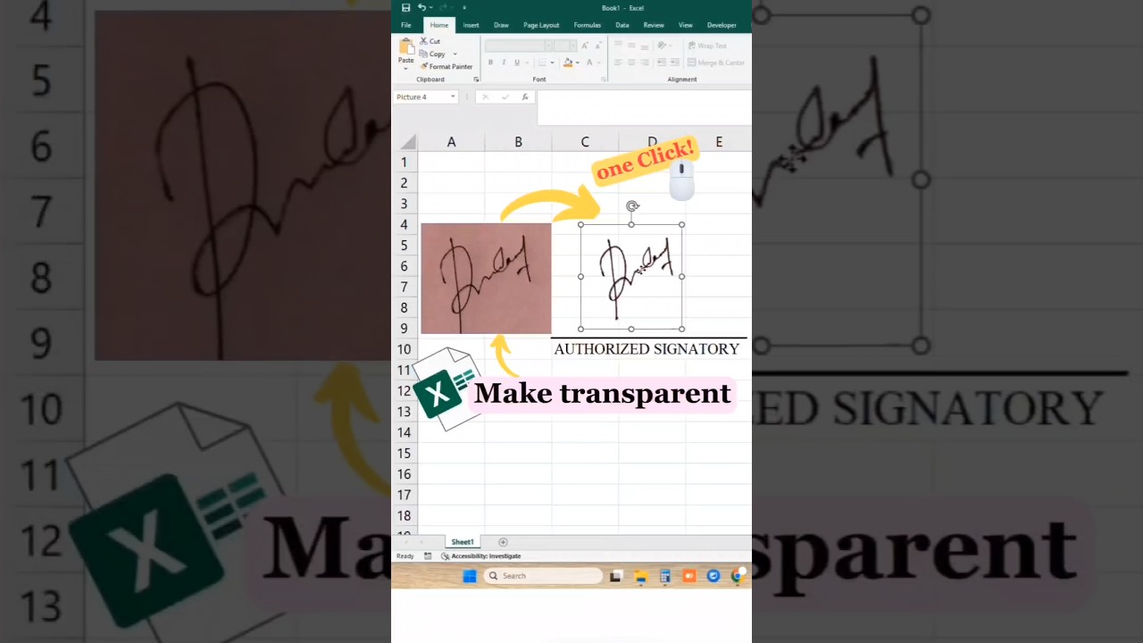 Set the scanned signature background transparent in Excel. #excel