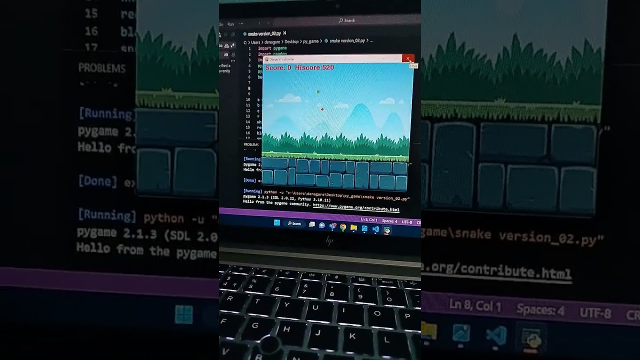 First Python Game. DM for source code. #python #pygame #snakegame #snakehead #coding #freshers