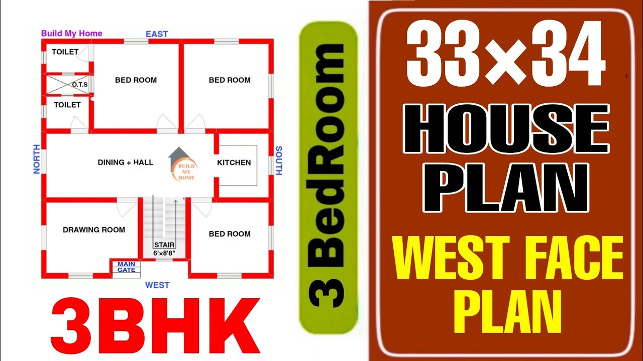 33'×34' West-Facing House Design 🏡