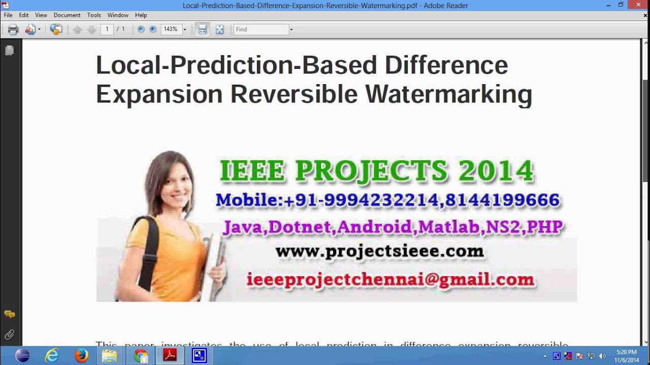Enhanced Reversible Watermarking Using Local Prediction & Difference Expansion 🔍
