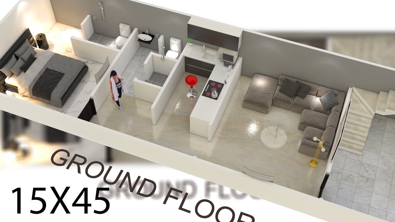 15x45 House Plan 3D View by Nikshail 🏡