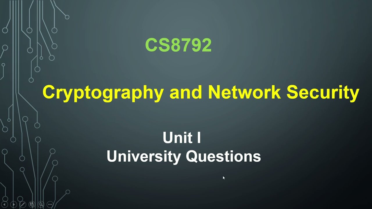 CS8792 Cryptography & Network Security: Unit 1 University Q&A π
