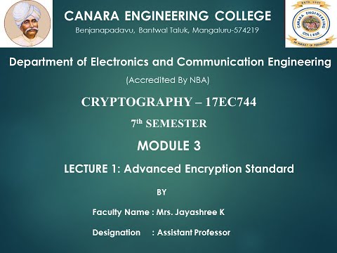 VTU CRYPTO 17EC744 M3 L1 AES Lecture Overview