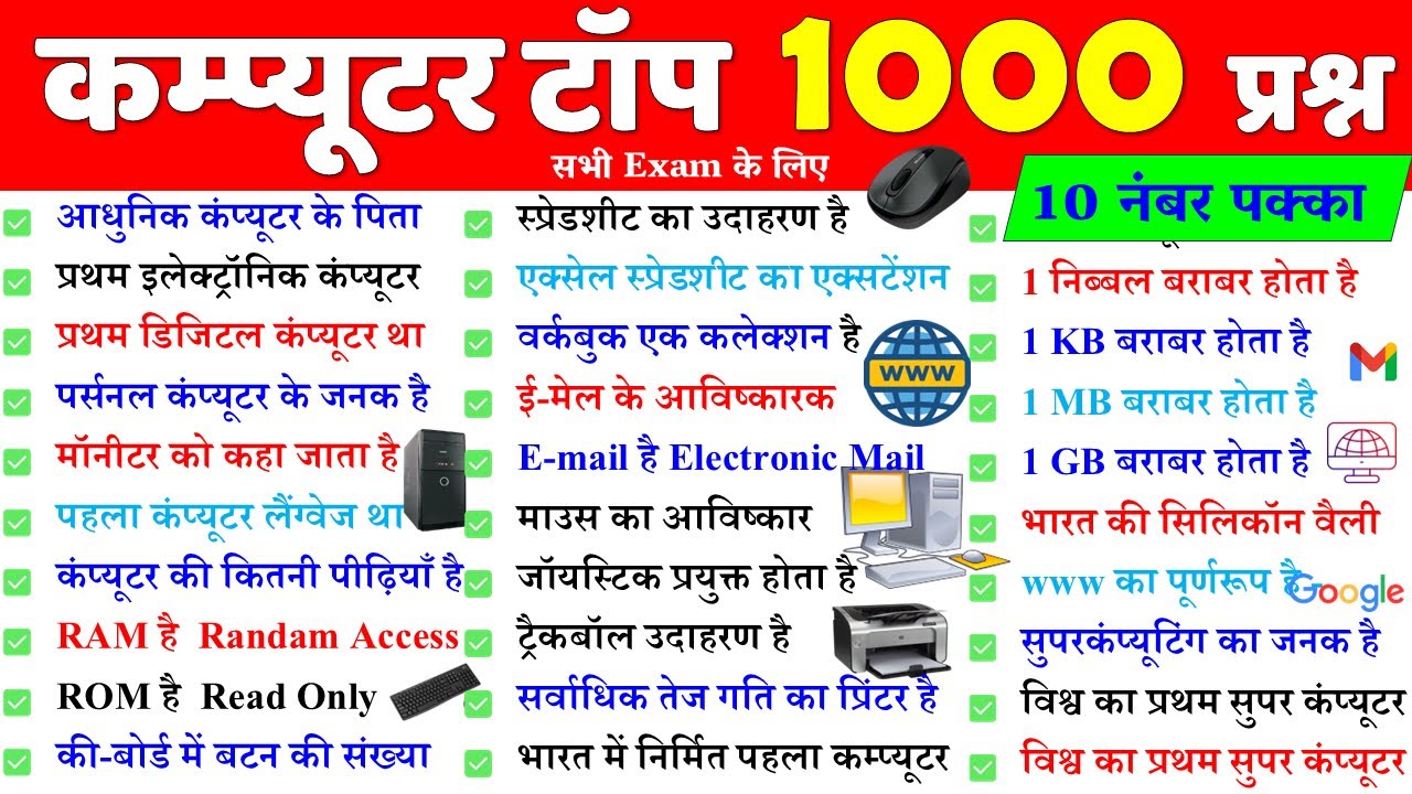 Top 1000 Computer GK Questions in Hindi 📚
