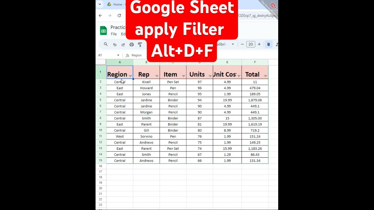 Google Sheets Filter Shortcut 🔍