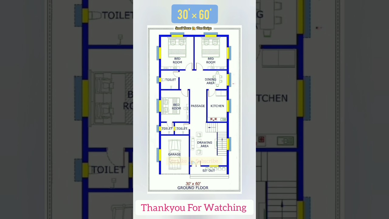 30'×60' 3BHK House Plan 🏡