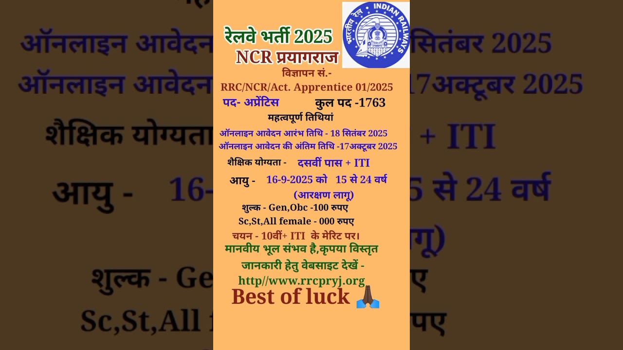 NCR Apprentice Recruitment 2025 | RRC NCR Bharti