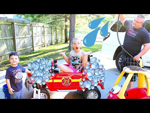Caleb Pretend Play Car Wash with Ride On Toys For Kids!