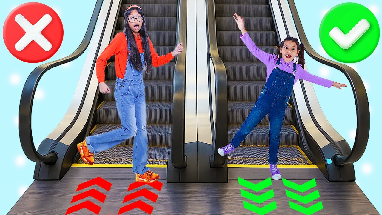 Ellie & Wendy Learn Escalator Safety at the Mall