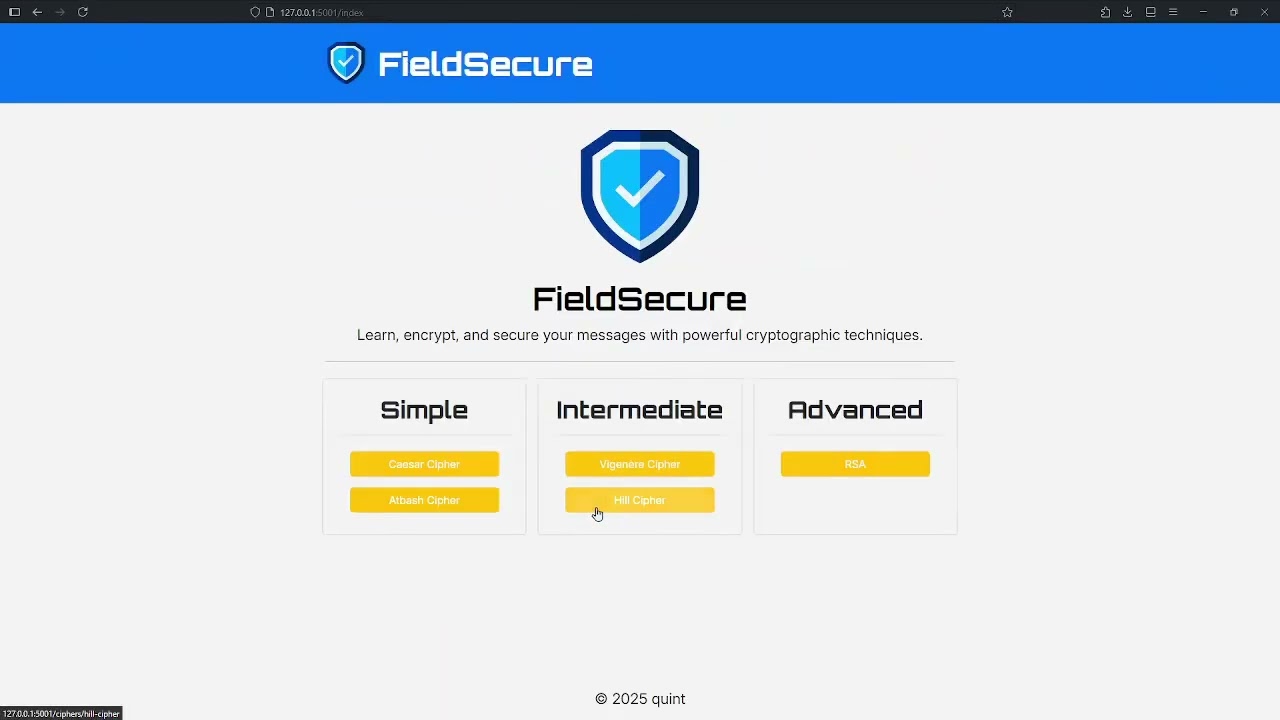 Field Secure: Interactive Crypto Learning for Classical & Modern Ciphers ๐