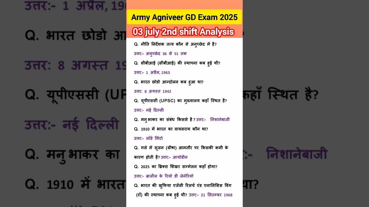Army Agniveer GD Paper Analysis 2025 (July 3rd Shift)