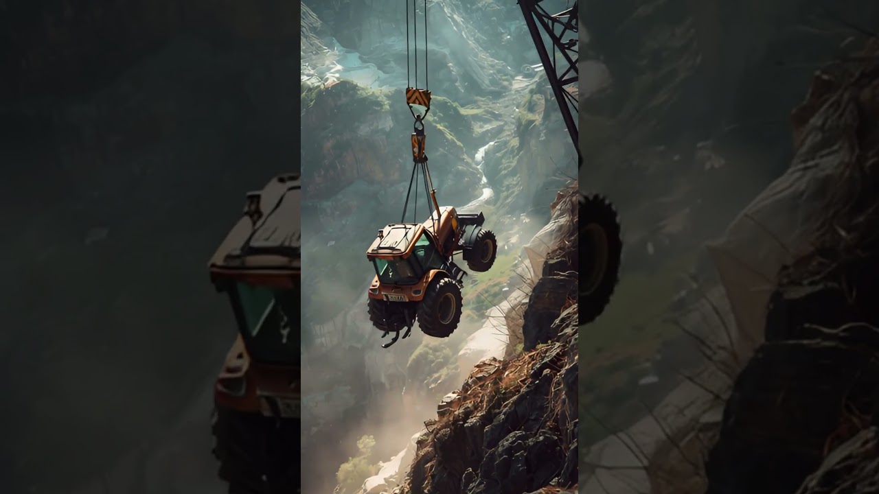 Crane Saves Fallen Tractor from Mountain Cliff 🚜