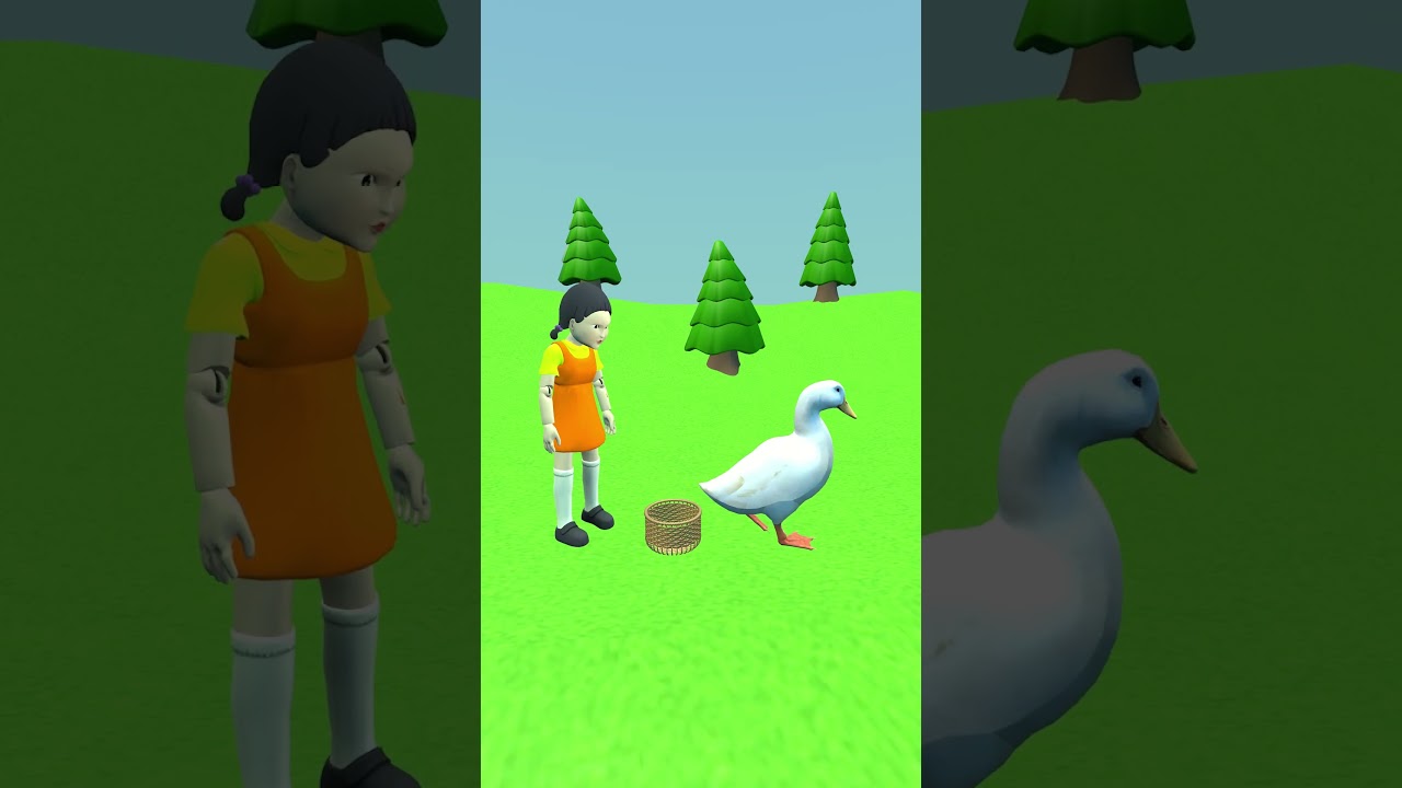 Squid Game Doll Feeds a Duck! 🦆 Funny 3D Cartoon