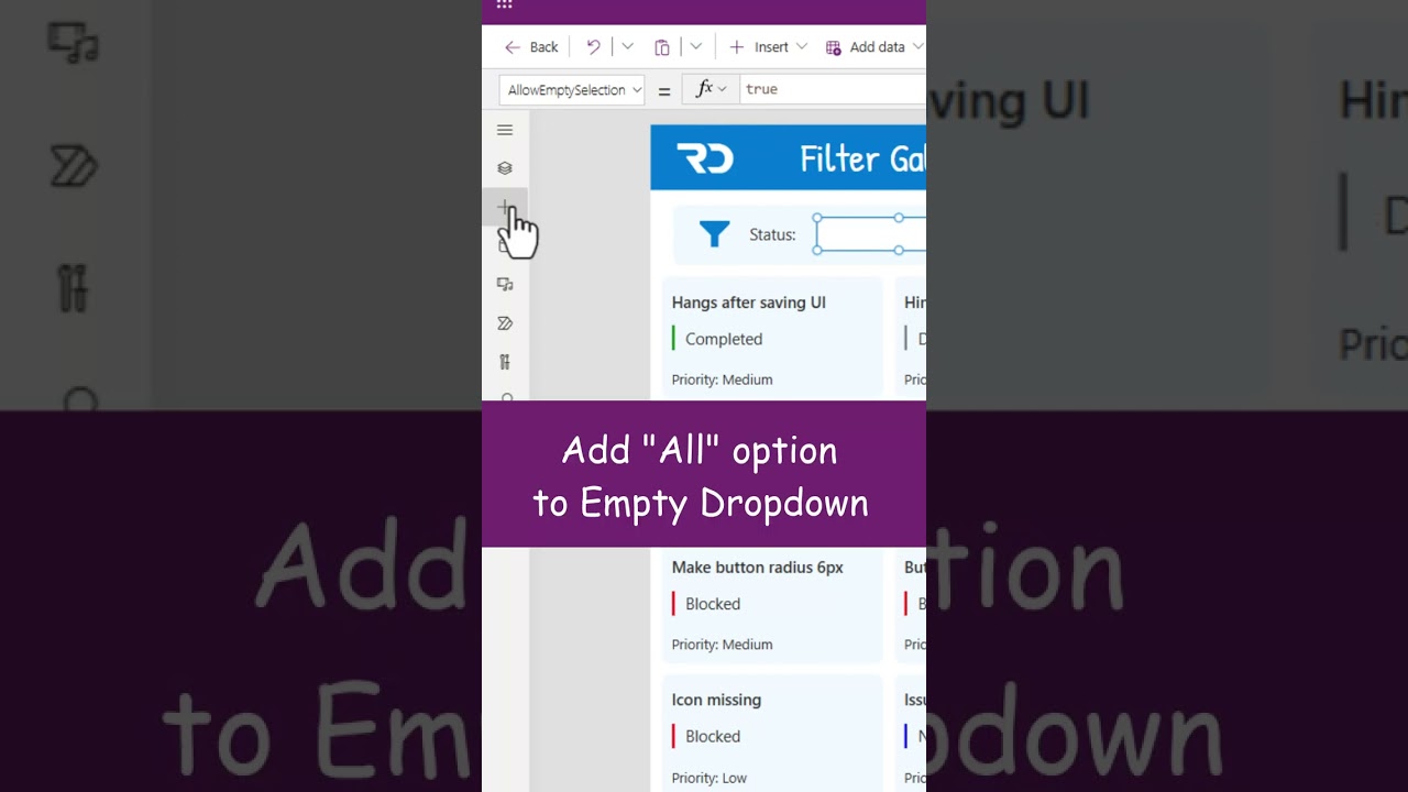 Power Apps - Add "All" Option to Empty Dropdown when filtering Gallery #Shorts