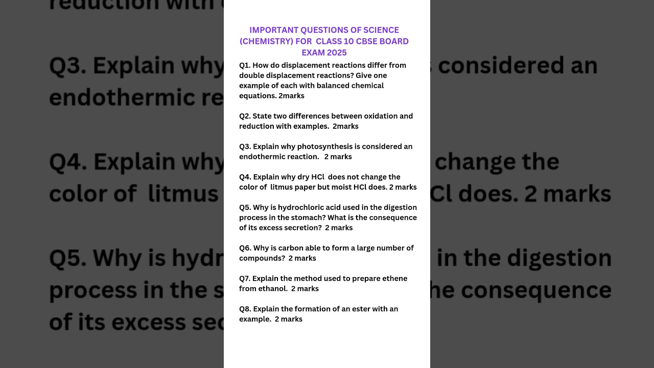 Top Chemistry Questions for CBSE Class 10 Board Exam 2025 📚