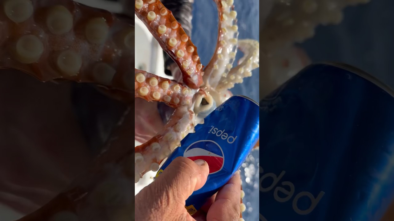 Giant Squid Bites Soda Can π¦