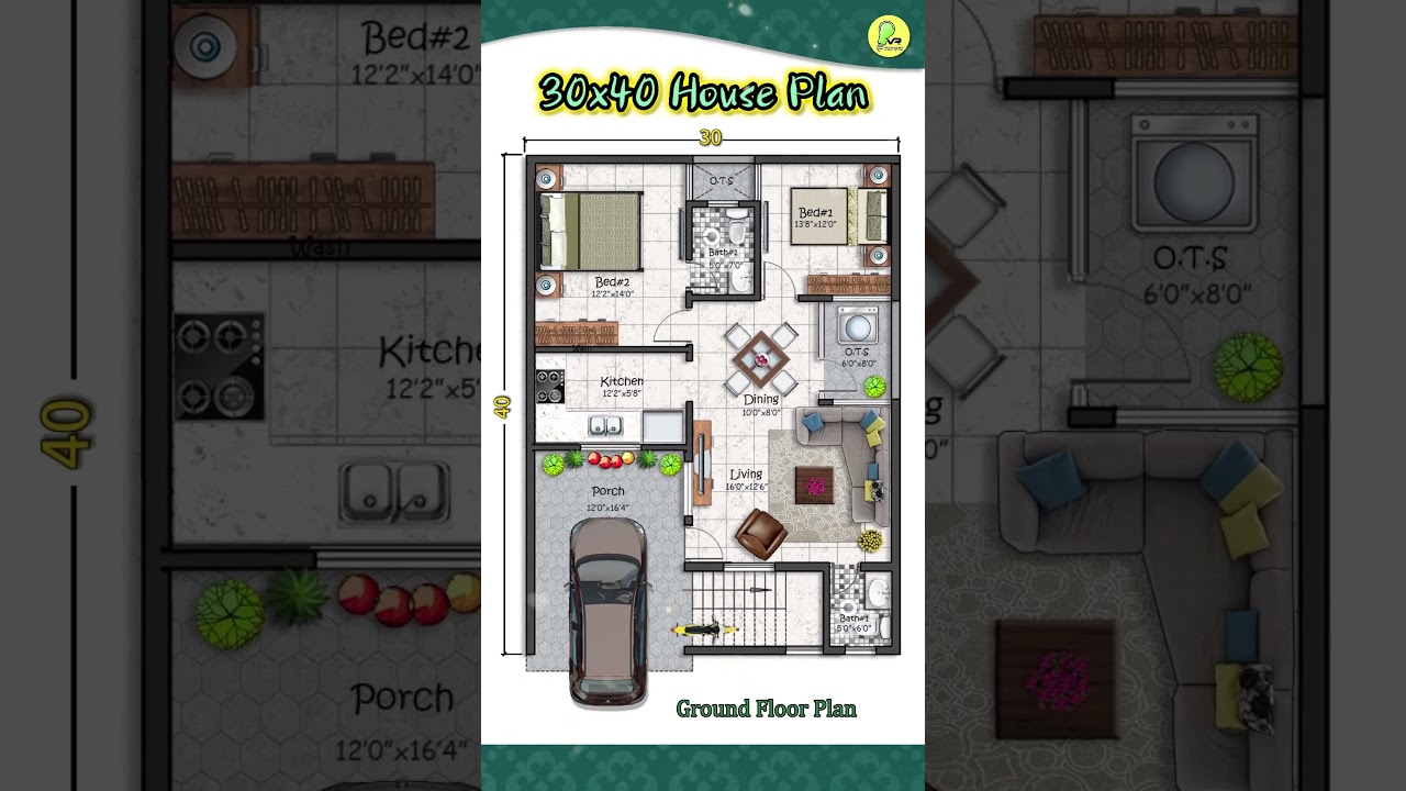 30×40 House Plan with Car Parking 🚗
