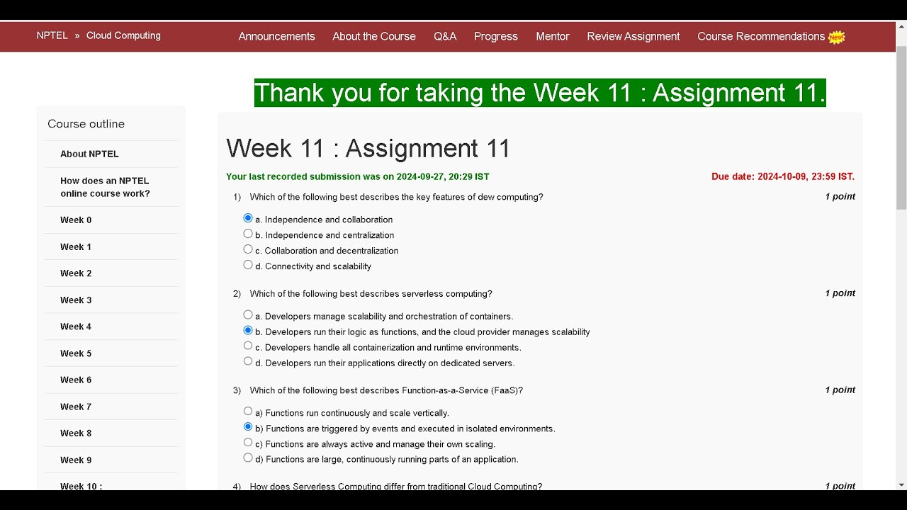 Cloud Computing Week 11 Assignment Answers || SWAYAM || NPTEL || Assignment solutions || NPTEL