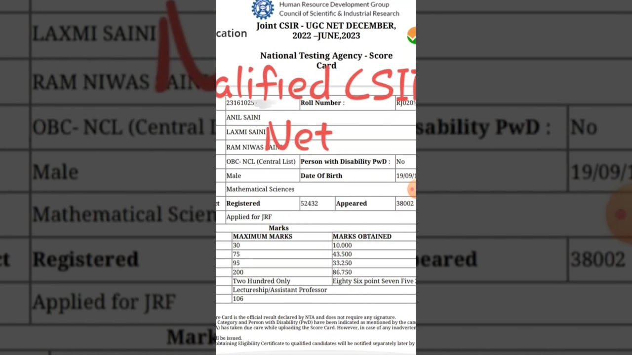 CSIR NET Mathematics Exam Results